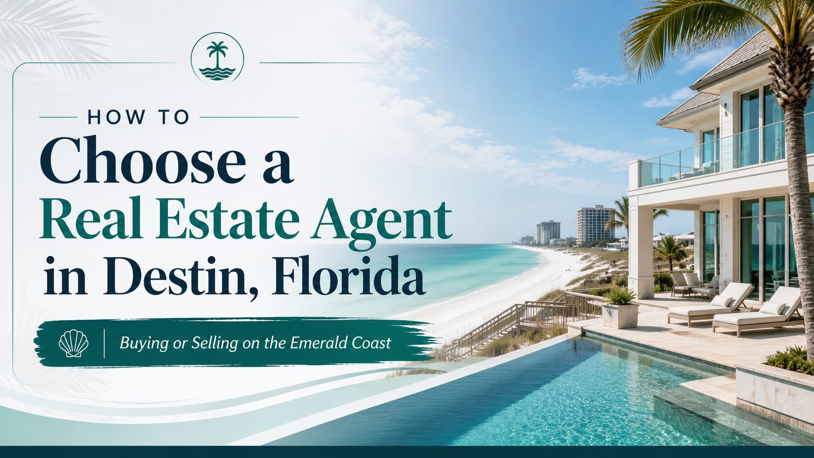 Destin Florida real estate agent guide with beachfront home, emerald Gulf water and white sand beach